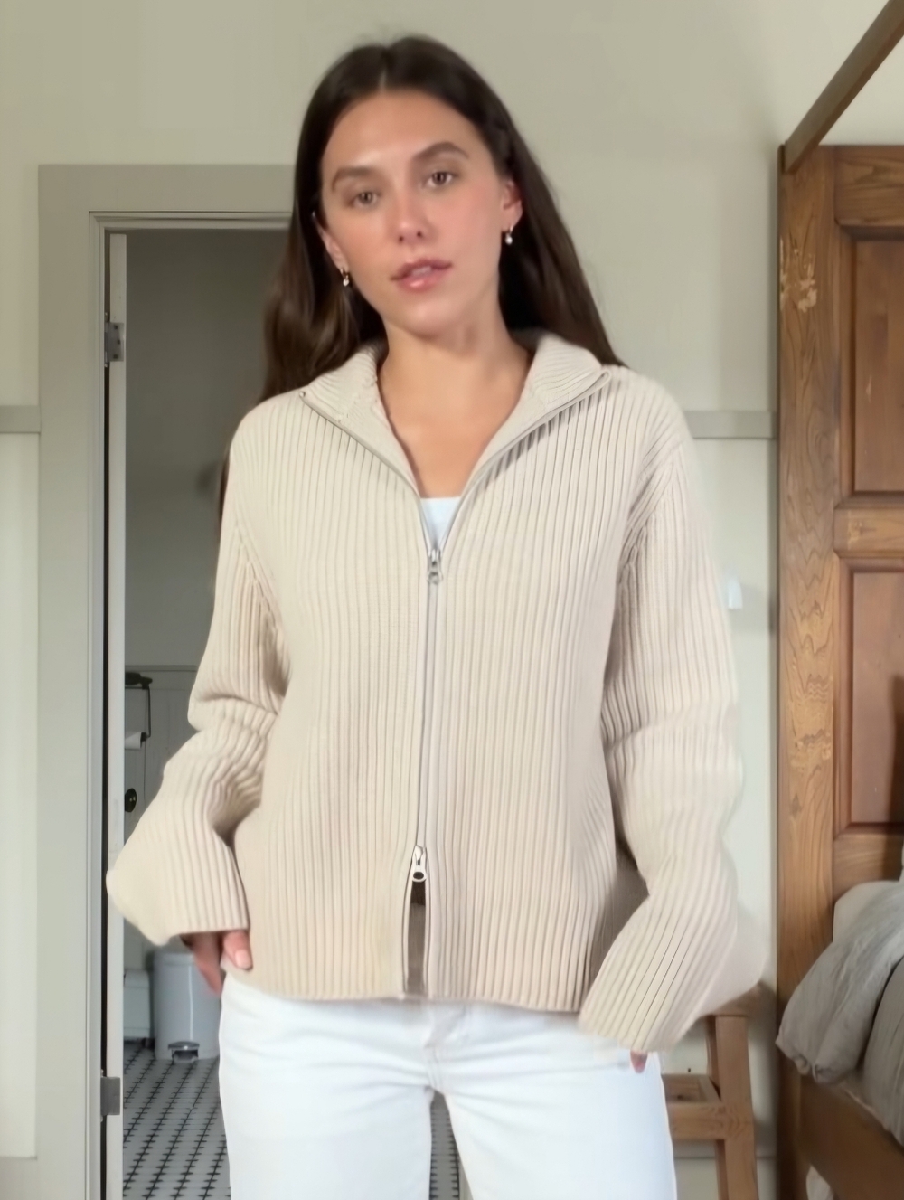 NWOT Jenni Kayne Boyd Cashmere Sweater In Oatmeal Small-XS Full-zip - Picture 4 of 14